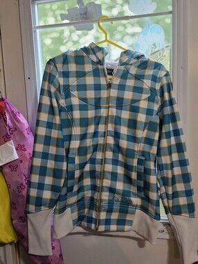 Burton Plaid Zip-Up Hoodie in Teal and Cream